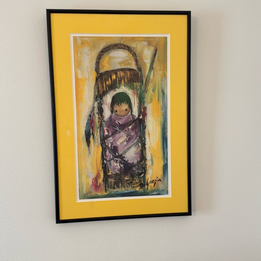 Ted DeGrazia art work "My Very Own Papoose" Framed. Measurments in photos.